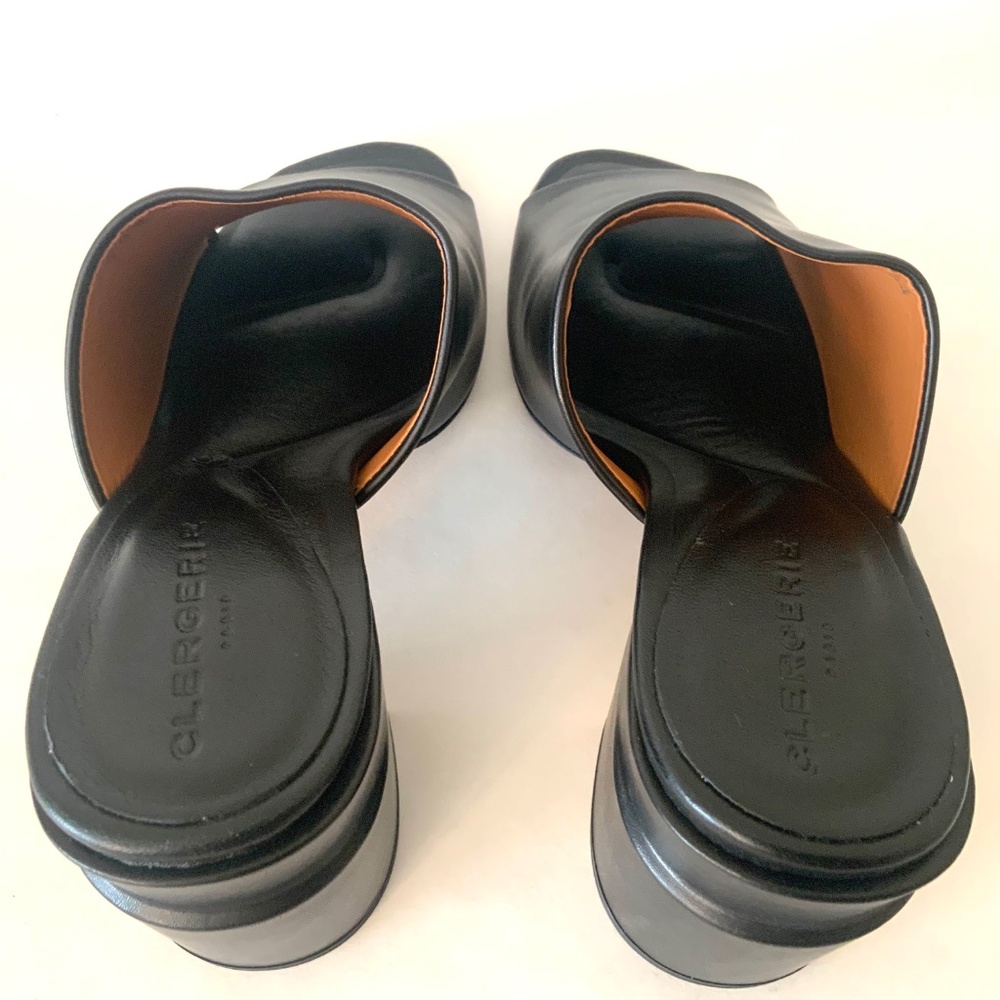 ROBERT CLERGERIE ALLEGRIA MULE BLACK LEATHER block Heel Open Toe Slip On Sandals - Picture 14 of 16